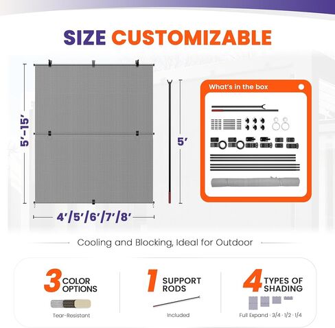 5'Wx6'H Outdoor Roller Shade Patio Cordless Blinds Roll Up Shade Exterior Foldable Sun Screen UV Block for Porch Pergola Backyard Gazebo (Gray) in Kuwait