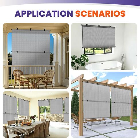 5'Wx6'H Outdoor Roller Shade Patio Cordless Blinds Roll Up Shade Exterior Foldable Sun Screen UV Block for Porch Pergola Backyard Gazebo (Gray) in Kuwait