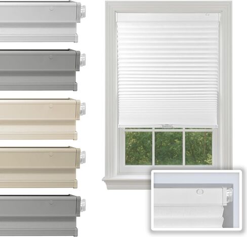 BlindsAvenue Cordless Cellular Shades, Tension Mount, No Tools No Drill, Thermal Insulation, Light Filtering Honeycomb Blind for Indoor Windows, Color: White, Customizable Widths: 48" W - 72" W in Saudi Arabia