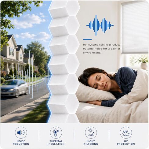 BlindsAvenue Cordless Cellular Shades, Tension Mount, No Tools No Drill, Thermal Insulation, Light Filtering Honeycomb Blind for Indoor Windows, Color: White, Customizable Widths: 48" W - 72" W in Saudi Arabia