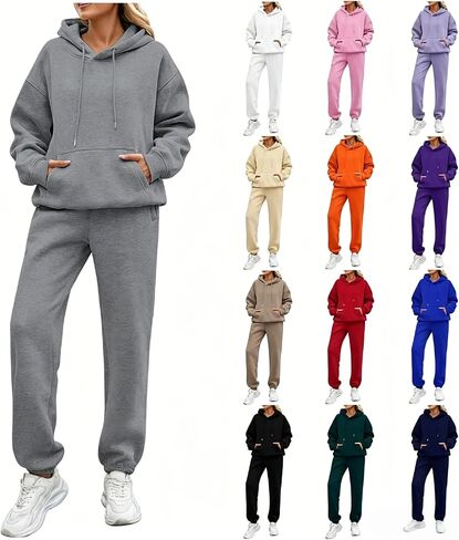Sweatsuits Women 2 Piece Outfit Track Suits Fleece Hoodies Sweatshirt Jogger Sweatpant Sweat Set Fall Winter Clothes in Kuwait
