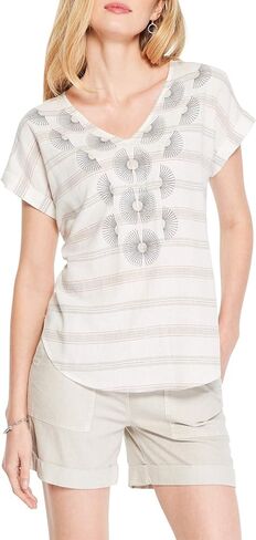 NIC+ZOE Women's Embroidered Stripe Top in Kuwait