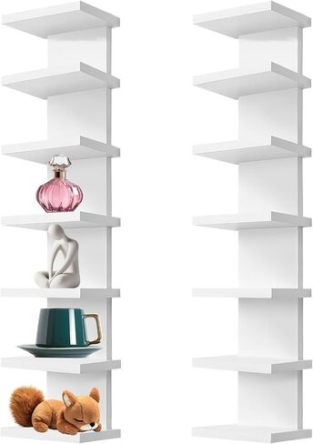 2 Pack 7 Tier Wall Shelf Unit, 43" Lack Floating Shelf | Wall Vertical Column Design,Compact Display Floating Shelf | Space Saving Organizer for Bedroom, Living Room, White Home Decor in Saudi Arabia