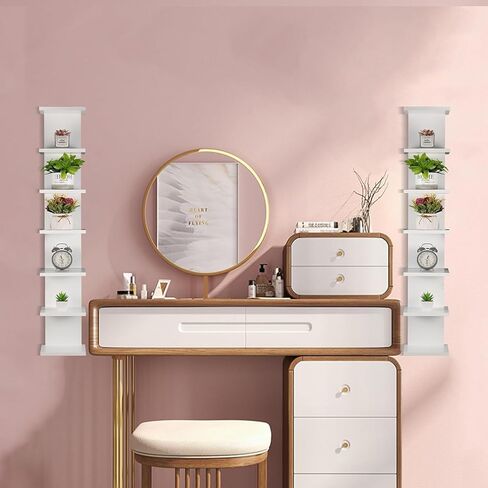 2 Pack 7 Tier Wall Shelf Unit, 43" Lack Floating Shelf | Wall Vertical Column Design,Compact Display Floating Shelf | Space Saving Organizer for Bedroom, Living Room, White Home Decor in Saudi Arabia