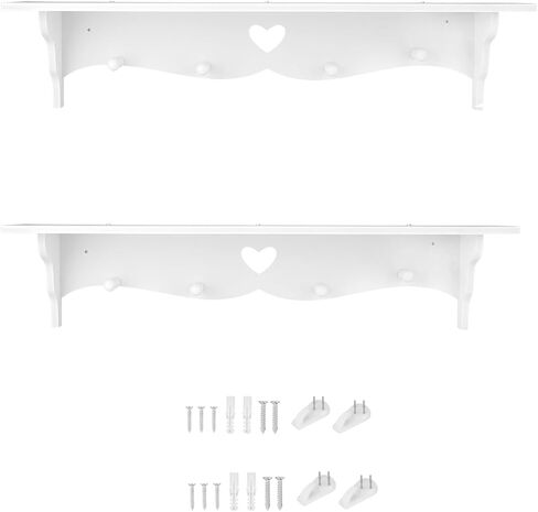 Hollowed Love Shape Wall Shelf, 23inch White PVC Wood-Plastic Board Wall Mounted Floating Shelf Hanging Storage Rack for Kitchen Living Room Organizer（ 2 PCS）, Default in Saudi Arabia