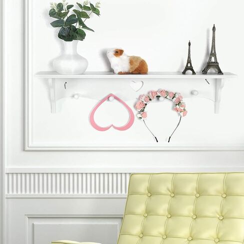 Hollowed Love Shape Wall Shelf, 23inch White PVC Wood-Plastic Board Wall Mounted Floating Shelf Hanging Storage Rack for Kitchen Living Room Organizer（ 2 PCS）, Default in Saudi Arabia