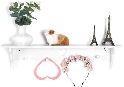 Hollowed Love Shape Wall Shelf, 23inch White PVC Wood-Plastic Board Wall Mounted Floating Shelf Hanging Storage Rack for Kitchen Living Room Organizer（ 2 PCS）, Default in Saudi Arabia