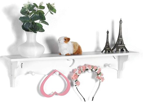 Hollowed Love Shape Wall Shelf, 23inch White PVC Wood-Plastic Board Wall Mounted Floating Shelf Hanging Storage Rack for Kitchen Living Room Organizer（ 2 PCS）, Default in Saudi Arabia