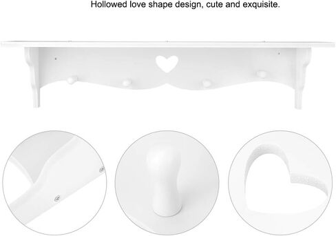 Hollowed Love Shape Wall Shelf, 23inch White PVC Wood-Plastic Board Wall Mounted Floating Shelf Hanging Storage Rack for Kitchen Living Room Organizer（ 2 PCS）, Default in Saudi Arabia