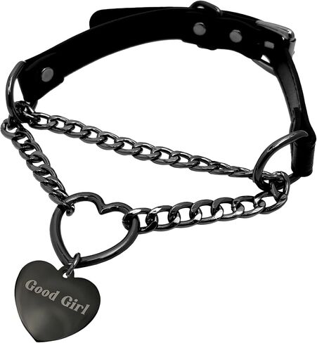 paloli Leather Slip Chain Choker – Adjustable PU Vegan Collar With Heart Ring & Cuban Chain, Letter Heart Pendant Necklace for Women in Saudi Arabia