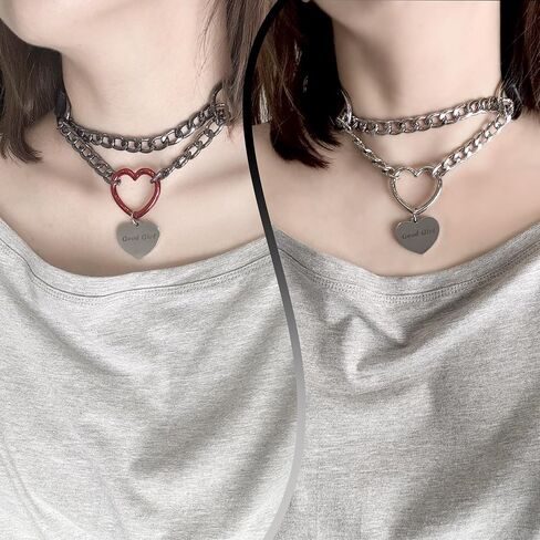 paloli Leather Slip Chain Choker – Adjustable PU Vegan Collar With Heart Ring & Cuban Chain, Letter Heart Pendant Necklace for Women in Saudi Arabia
