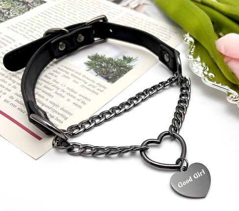 paloli Leather Slip Chain Choker – Adjustable PU Vegan Collar With Heart Ring & Cuban Chain, Letter Heart Pendant Necklace for Women in Saudi Arabia