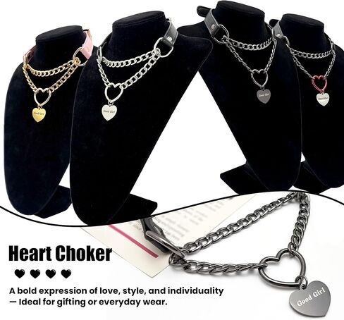 paloli Leather Slip Chain Choker – Adjustable PU Vegan Collar With Heart Ring & Cuban Chain, Letter Heart Pendant Necklace for Women in Saudi Arabia