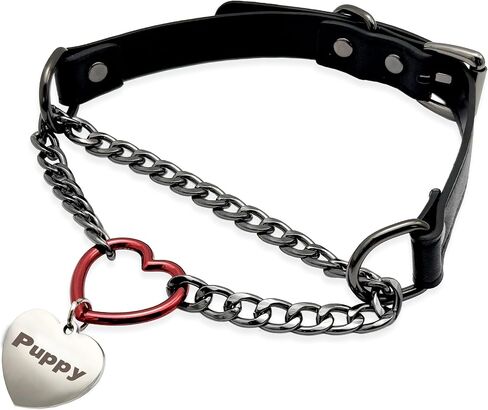 paloli Leather Slip Chain Choker – Adjustable PU Vegan Collar With Heart Ring & Cuban Chain, Letter Heart Pendant Necklace for Women in Saudi Arabia