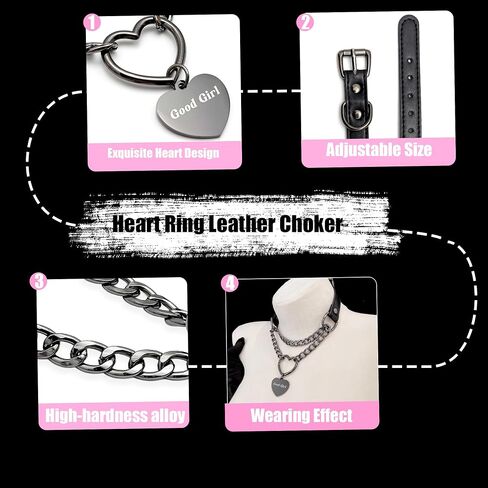 paloli Leather Slip Chain Choker – Adjustable PU Vegan Collar With Heart Ring & Cuban Chain, Letter Heart Pendant Necklace for Women in Saudi Arabia