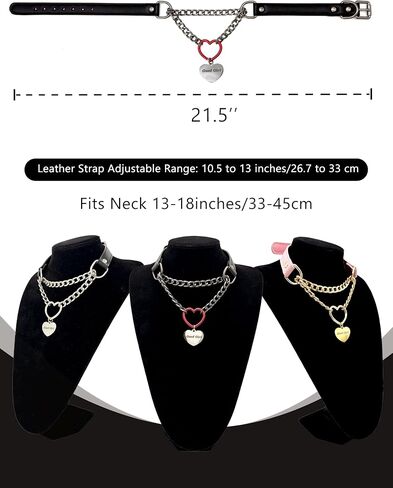 paloli Leather Slip Chain Choker – Adjustable PU Vegan Collar With Heart Ring & Cuban Chain, Letter Heart Pendant Necklace for Women in Saudi Arabia