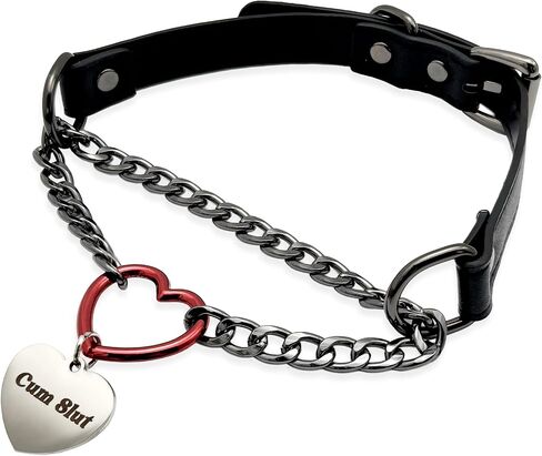 paloli Leather Slip Chain Choker – Adjustable PU Vegan Collar With Heart Ring & Cuban Chain, Letter Heart Pendant Necklace for Women in Saudi Arabia