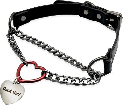 paloli Leather Slip Chain Choker – Adjustable PU Vegan Collar With Heart Ring & Cuban Chain, Letter Heart Pendant Necklace for Women in Saudi Arabia