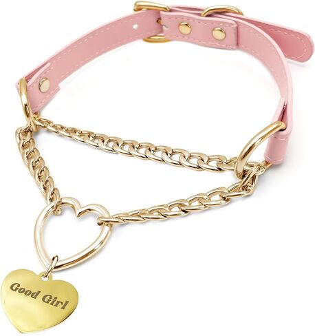 paloli Leather Slip Chain Choker – Adjustable PU Vegan Collar With Heart Ring & Cuban Chain, Letter Heart Pendant Necklace for Women in Saudi Arabia