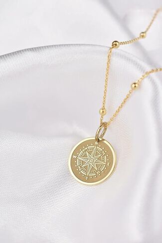 14K Solid Gold Compass Necklace – Nautical Medallion Pendant for Women & Men – Compass Rose Coin Charm – Travel Adventure Jewelry – Direction Necklace – Meaningful Gift in Saudi Arabia