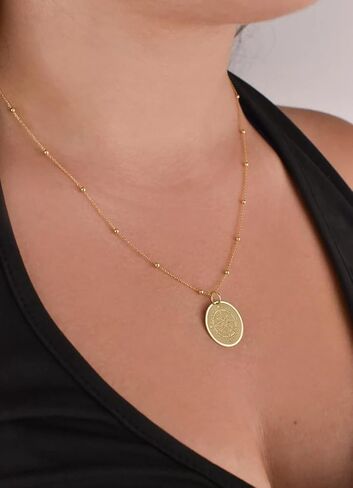 14K Solid Gold Compass Necklace – Nautical Medallion Pendant for Women & Men – Compass Rose Coin Charm – Travel Adventure Jewelry – Direction Necklace – Meaningful Gift in Saudi Arabia