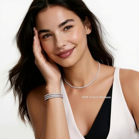 Moissanite Tennis Necklace Gift 2/3/4mm14K Real Gold Plating D Color VVS1 Exellent Cut Moissanite Diamond Tennis Necklace for Women and Men Aniversary/Valentine/Mother's Day/Father's Day Gift in Saudi Arabia