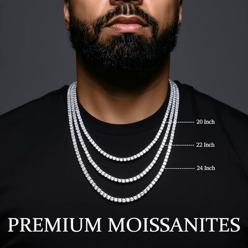 Moissanite Tennis Necklace Gift 2/3/4mm14K Real Gold Plating D Color VVS1 Exellent Cut Moissanite Diamond Tennis Necklace for Women and Men Aniversary/Valentine/Mother's Day/Father's Day Gift in Saudi Arabia
