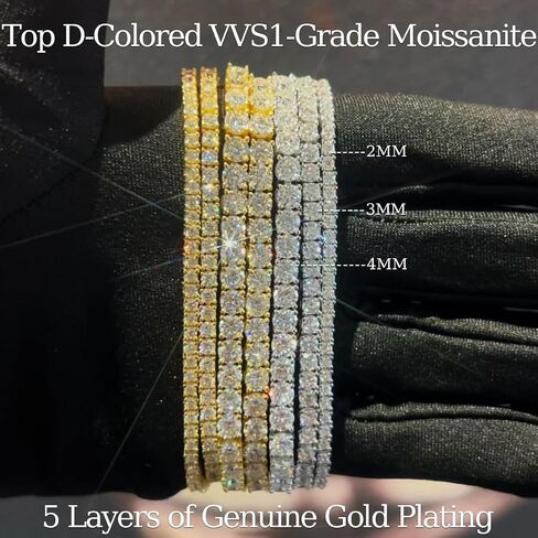 Moissanite Tennis Necklace Gift 2/3/4mm14K Real Gold Plating D Color VVS1 Exellent Cut Moissanite Diamond Tennis Necklace for Women and Men Aniversary/Valentine/Mother's Day/Father's Day Gift in Saudi Arabia