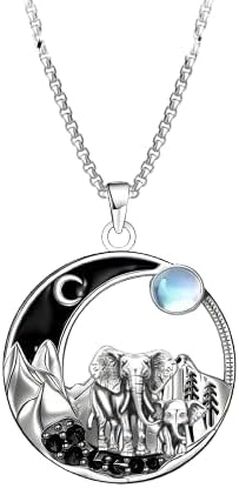 ONEFINITY Animals Necklace Sterling Silver Crescent Moon Wolf/Elephant/Lion/Fox and Crow Pendant Gothic Jewelry Gift for Women in Kuwait