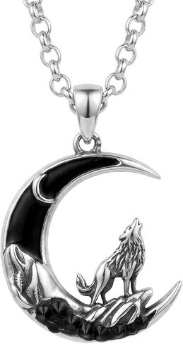 ONEFINITY Animals Necklace Sterling Silver Crescent Moon Wolf/Elephant/Lion/Fox and Crow Pendant Gothic Jewelry Gift for Women in Kuwait