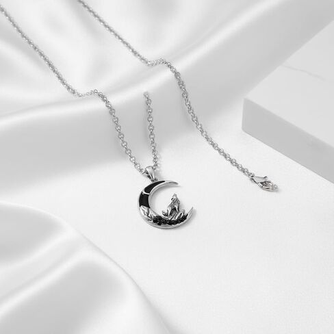 ONEFINITY Animals Necklace Sterling Silver Crescent Moon Wolf/Elephant/Lion/Fox and Crow Pendant Gothic Jewelry Gift for Women in Kuwait