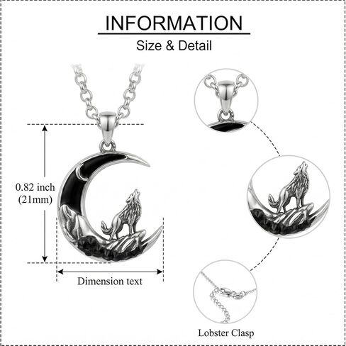 ONEFINITY Animals Necklace Sterling Silver Crescent Moon Wolf/Elephant/Lion/Fox and Crow Pendant Gothic Jewelry Gift for Women in Kuwait