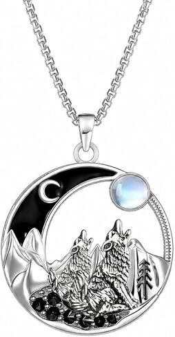 ONEFINITY Animals Necklace Sterling Silver Crescent Moon Wolf/Elephant/Lion/Fox and Crow Pendant Gothic Jewelry Gift for Women in Kuwait