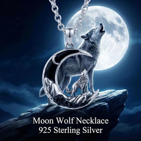 ONEFINITY Animals Necklace Sterling Silver Crescent Moon Wolf/Elephant/Lion/Fox and Crow Pendant Gothic Jewelry Gift for Women in Kuwait