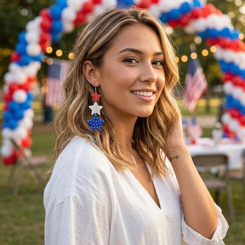 Stacked Star 4th of July Earrings for Women, Acrylic Sparkly Red White Blue Patriotic Dangle Earrings, Independence Day Patriotic Jewelry for Holiday Outfits in Kuwait