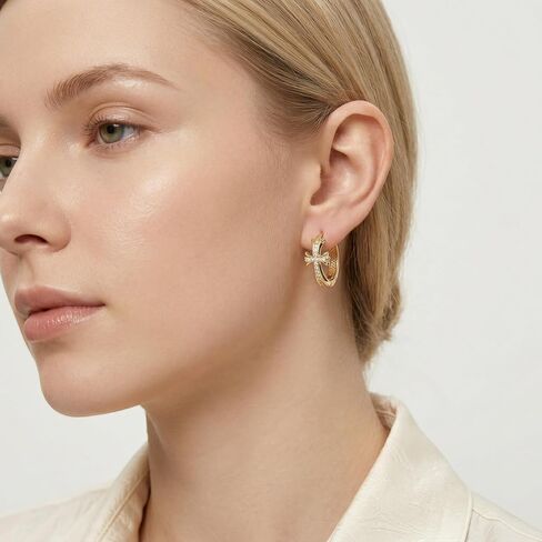 14K Gold Plated Cross Hoop Earrings for Women, Crystal Huggie Earrings, Elegant Faith Jewelry Gift in Kuwait