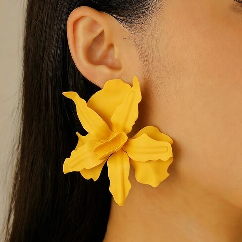 Statement Flower Earrings for Women Trendy Pink Black Yellow White Red Green Spring Flower Statement Earrings Large Floral Dangle Earrings Summer Vacation Jewelry in Saudi Arabia