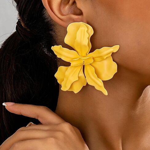 Statement Flower Earrings for Women Trendy Pink Black Yellow White Red Green Spring Flower Statement Earrings Large Floral Dangle Earrings Summer Vacation Jewelry in Saudi Arabia