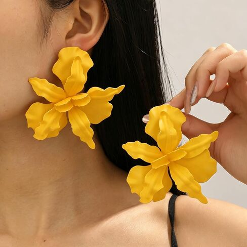 Statement Flower Earrings for Women Trendy Pink Black Yellow White Red Green Spring Flower Statement Earrings Large Floral Dangle Earrings Summer Vacation Jewelry in Saudi Arabia