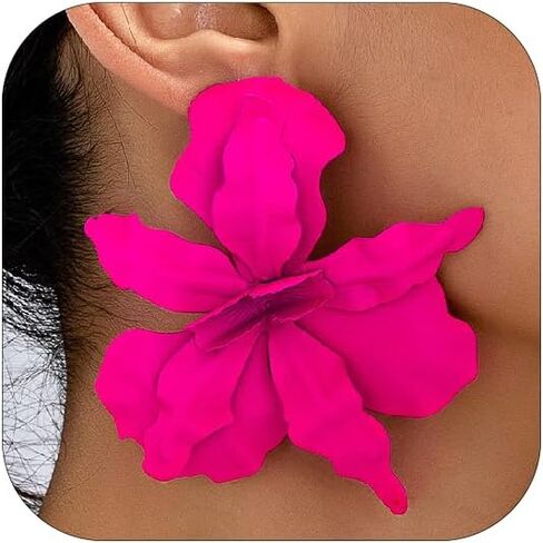 Statement Flower Earrings for Women Trendy Pink Black Yellow White Red Green Spring Flower Statement Earrings Large Floral Dangle Earrings Summer Vacation Jewelry in Saudi Arabia