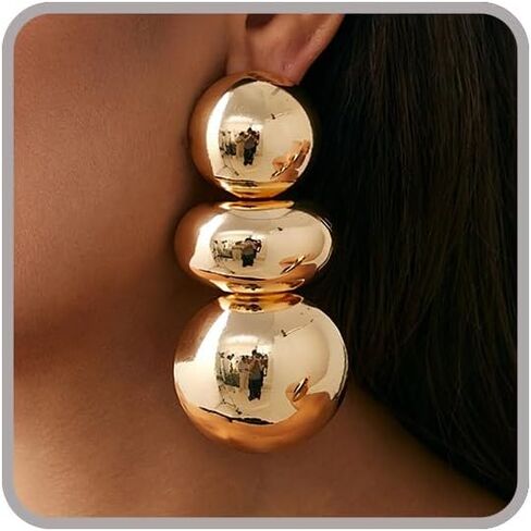 Big Gold Statement Earrings for Women Chunky Silver Earrings Dangle Black Large Ball Drop Earring Long Geometric Round Ball Red White Earring Vintage Chunky Jewelry in Saudi Arabia