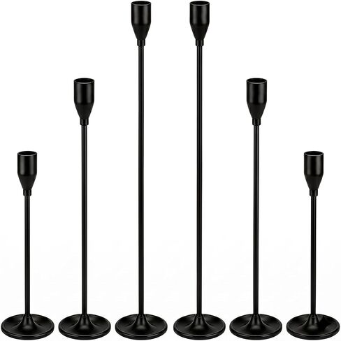 Black Candlestick Holders Metal Tall Taper Candle Holder Set of 6, Modern Retro Home Decor for Centerpieces on Table and Fireplace Mantle Such As Weddings, Banquets and Birthday Parties in Saudi Arabia