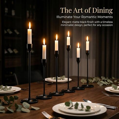 Black Candlestick Holders Metal Tall Taper Candle Holder Set of 6, Modern Retro Home Decor for Centerpieces on Table and Fireplace Mantle Such As Weddings, Banquets and Birthday Parties in Saudi Arabia