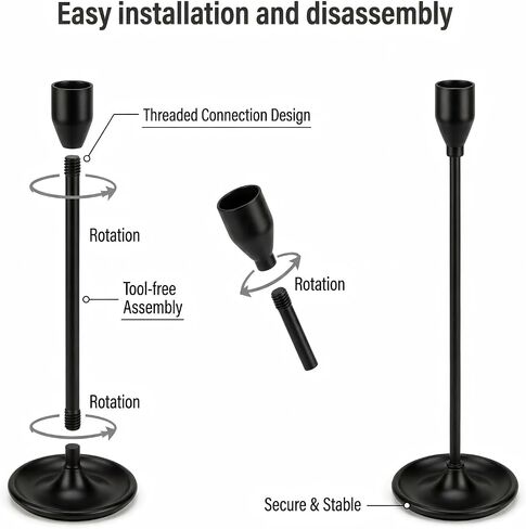 Black Candlestick Holders Metal Tall Taper Candle Holder Set of 6, Modern Retro Home Decor for Centerpieces on Table and Fireplace Mantle Such As Weddings, Banquets and Birthday Parties in Saudi Arabia