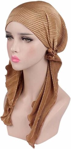 Qhome Women Soft Ruffle Head Scarf Chemo Hat Turban Pre-Tied Headwear Bandana Headscarf Tichel for Cancer Gray in Saudi Arabia