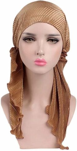 Qhome Women Soft Ruffle Head Scarf Chemo Hat Turban Pre-Tied Headwear Bandana Headscarf Tichel for Cancer Gray in Saudi Arabia