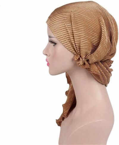 Qhome Women Soft Ruffle Head Scarf Chemo Hat Turban Pre-Tied Headwear Bandana Headscarf Tichel for Cancer Gray in Saudi Arabia