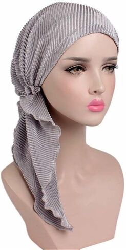 Qhome Women Soft Ruffle Head Scarf Chemo Hat Turban Pre-Tied Headwear Bandana Headscarf Tichel for Cancer Gray in Saudi Arabia