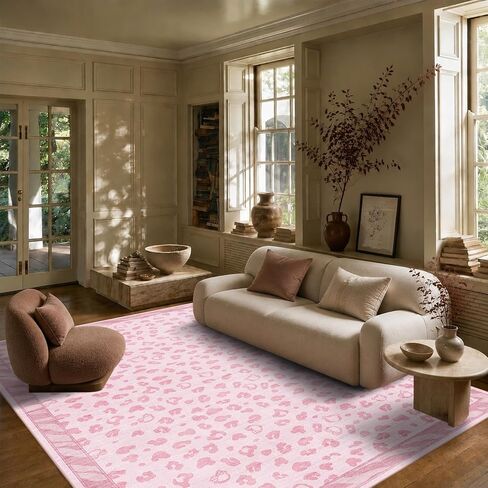 Washable Pink Rug for Girls Bedroom, 6x9 Area Rugs for Living Room, Non Slip Low Pile Large Indoor Carpet, Soft Cute Rug for Kids Nursery, Kitchen, Dining, Classroom, Playroom, Dorm, Office in Saudi Arabia