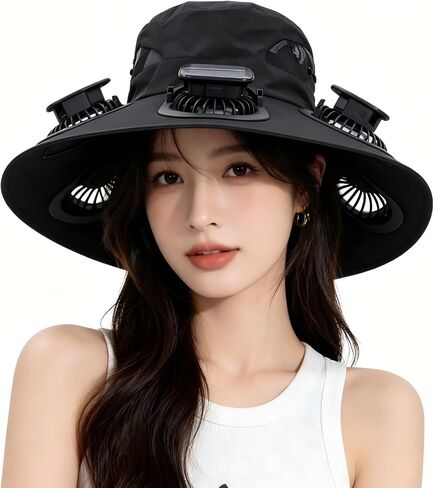 2026 Solar Fan Hat for Men Women, Detachable Solar Fan Hat UPF 50+, Cooling Bucket Hat with Fan for Hiking Beach in Kuwait